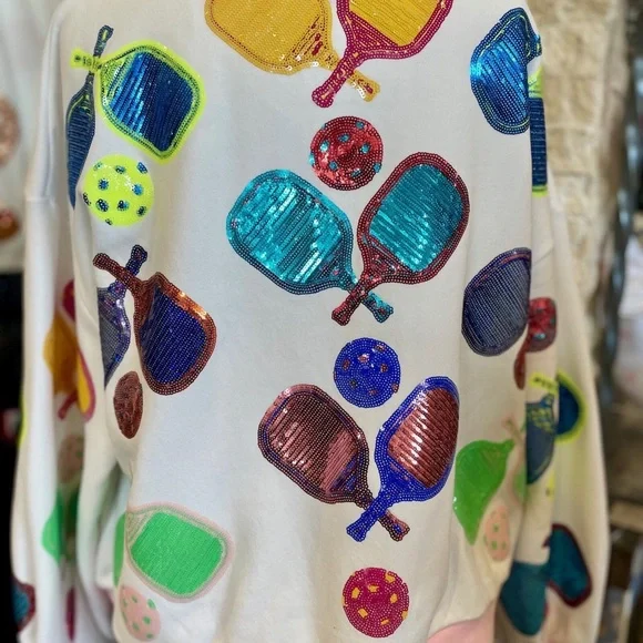 Queen of Sparkles pickleball Colorful Sequin  Sweatshirt xl - Picture 3 of 3